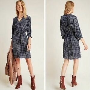 Anthropologie Blue Checkered Long Sleeve Dress
